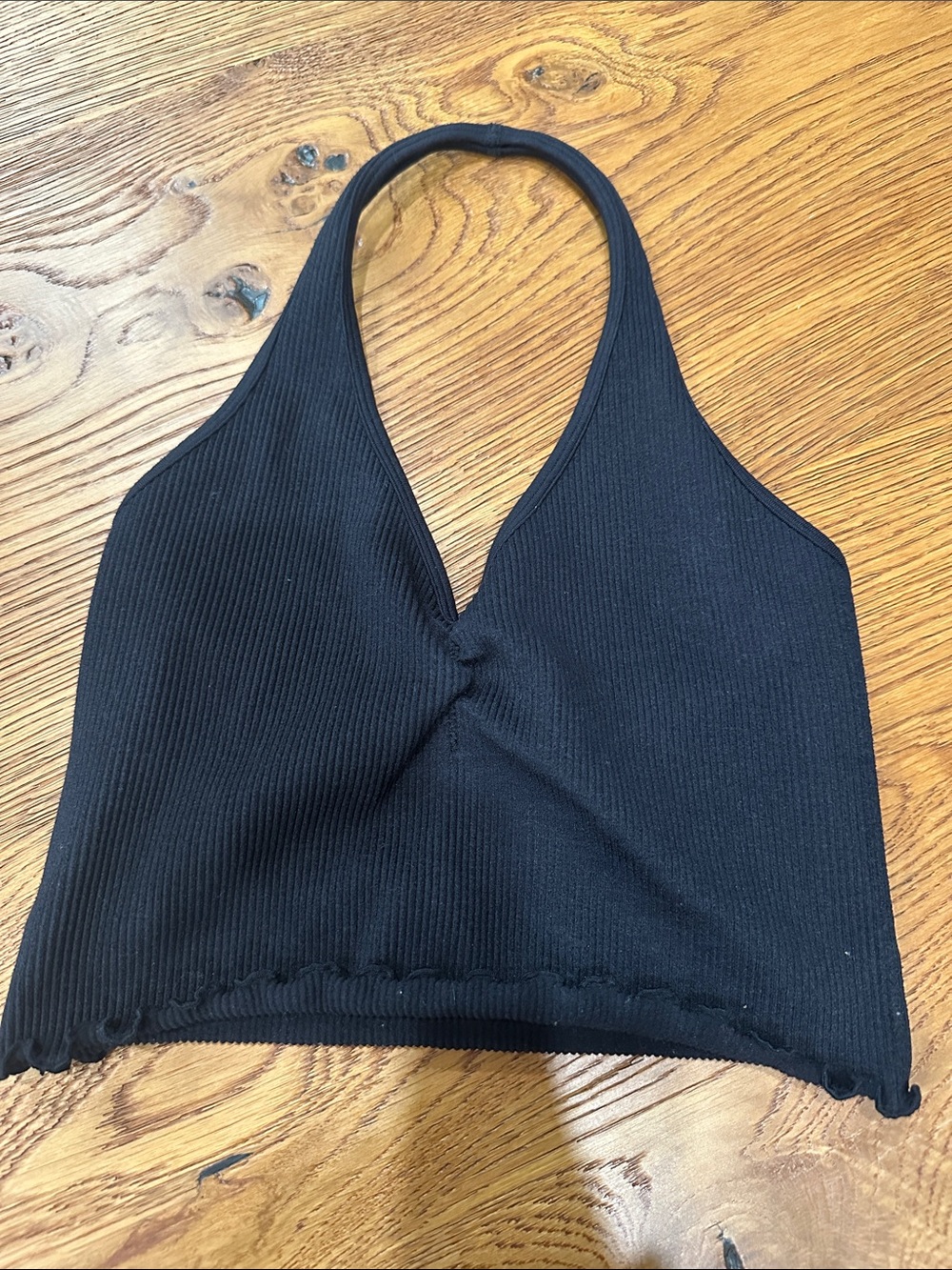 Hollister Black V-neck Ribbed Halter Crop - small